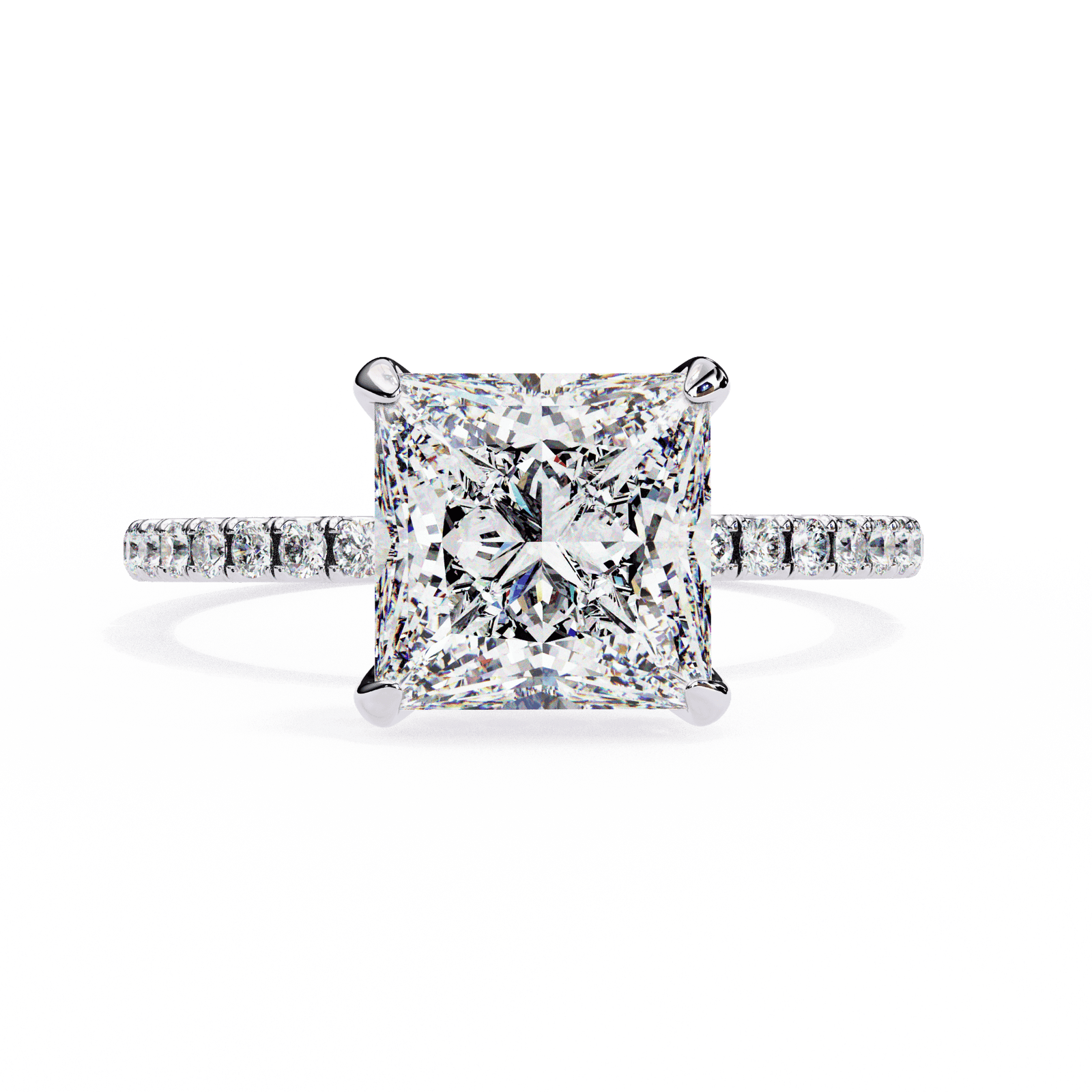 Princess-Cut Diamond Engagement Ring with Pave Band
